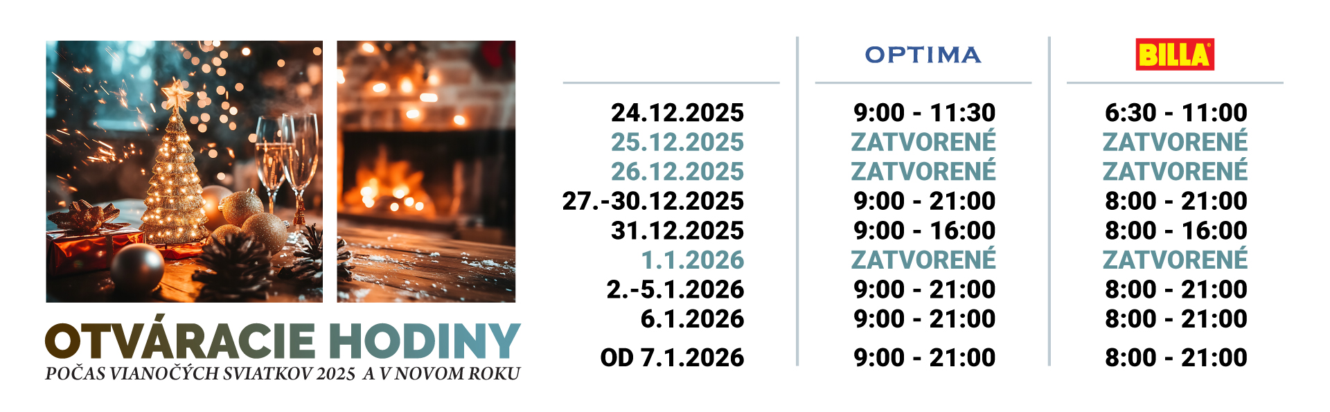 Otváracie hodiny počas vianočných sviatkov