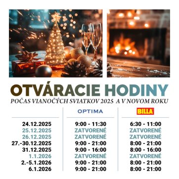 Otváracie hodiny OC Optima počas vianočných sviatkov a v novom roku